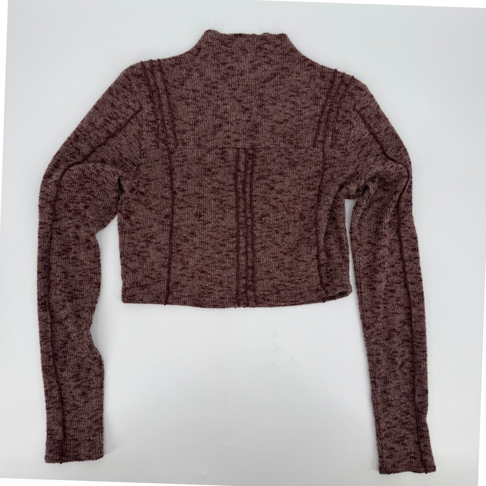 Out From Under Urban Outfitters Cropped Mock Neck Space Dye Knit Top Burgundy L